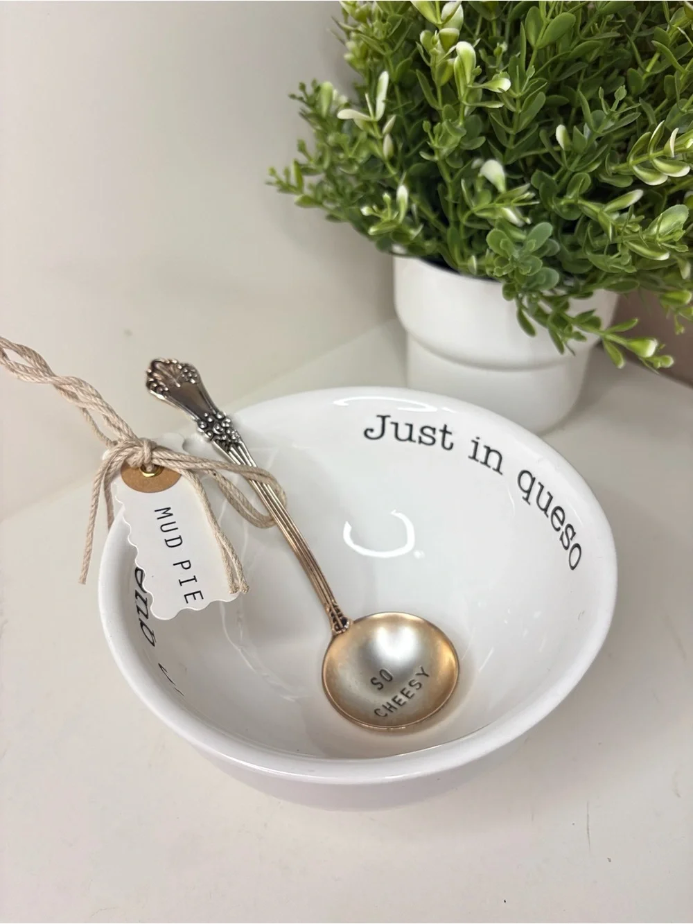 Mud Pie ‘Just In Queso’ Ceramic Dip Bowl Set with ‘So Cheesy’ Spoon